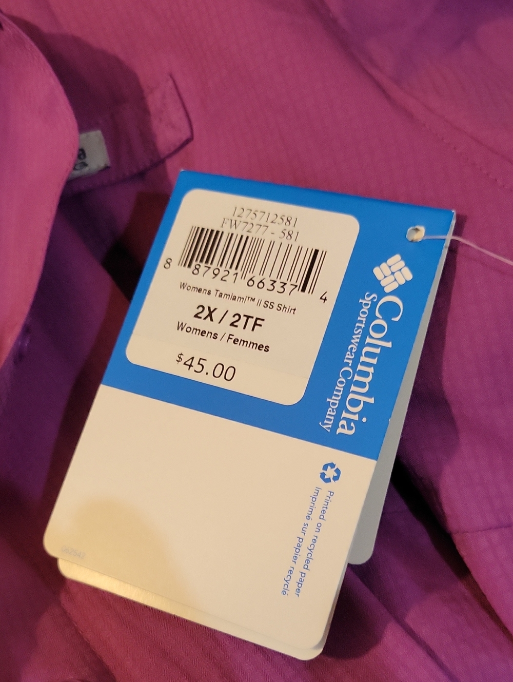 Columbia Short Sleeve Button Front Shirt - Bright Purple - Picture 5 of 7